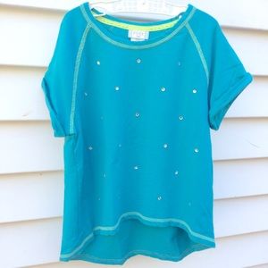 Piper Faves Tee Blue Girls Sz XL (14/16) Beaded Accent Raglan Short Sleeve Top